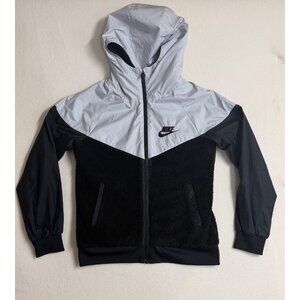 Nike Sportswear Kids  Sherpa Windrunner Jacket Hoodie Black Gray Size L